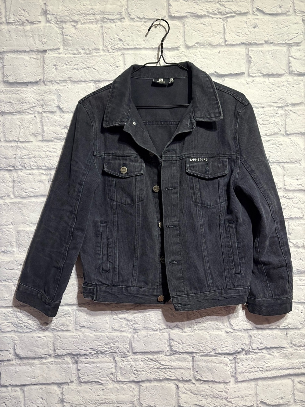 Vintage Rare World Industries Black Denim Jacket Youth Size 10
